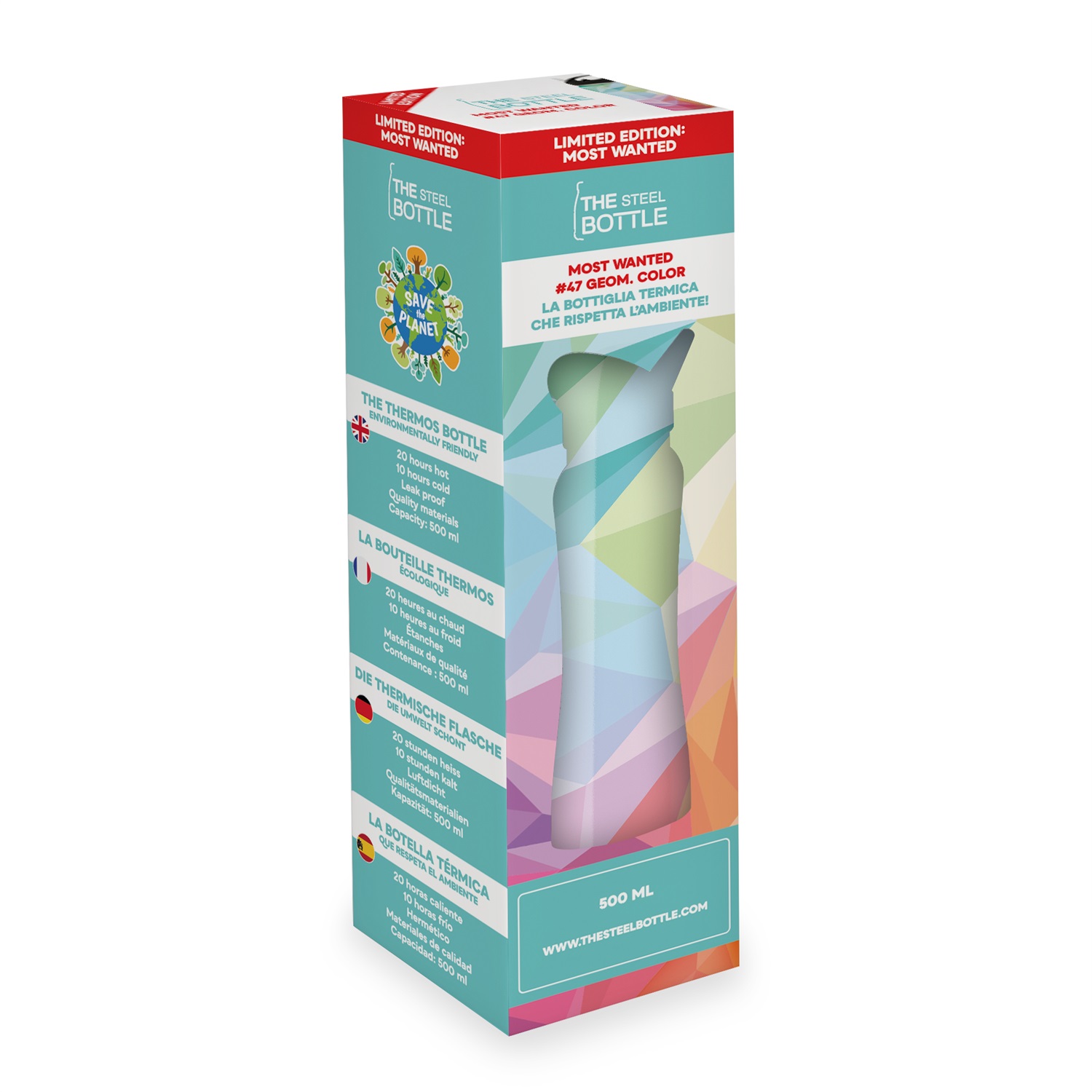 The Steel Bottle Most Wanted Geometric Color - Bottiglia Termica in Acciaio Inox 500 ml con Isolamento Sottovuoto e Chiusura Ermetica