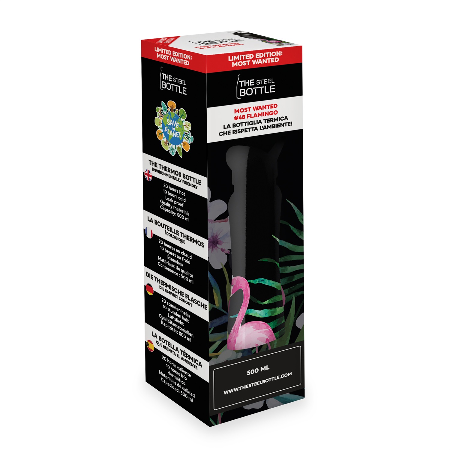 The Steel Bottle Most Wanted Flamingo - Bottiglia Termica in Acciaio Inox 500 ml con Isolamento Sottovuoto e Chiusura Ermetica