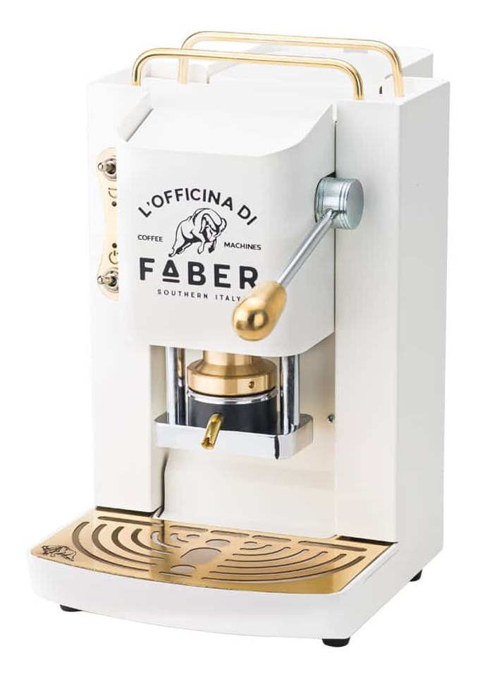 Faber Italia Pro Deluxe - Macchina per Caffè a Cialde Automatica/Manuale Bianco Pure White con Pressacialda in Ottone e Capacità 1,3 L
