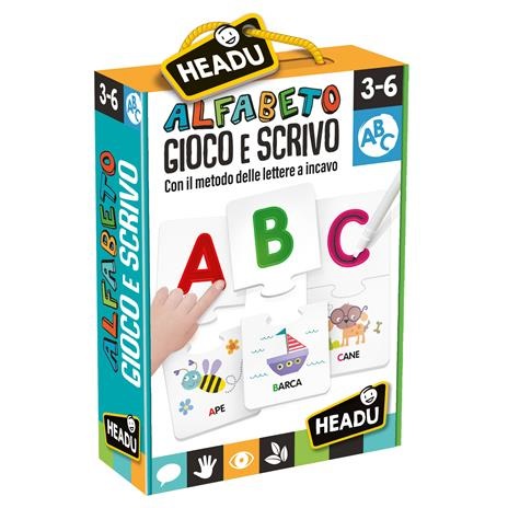 Headu Alfabeto Gioco & Scrivo - Gioco Educativo con Lettere a Incavo per Bambini 3-6 Anni, 26 Pezzi, Made in Italy