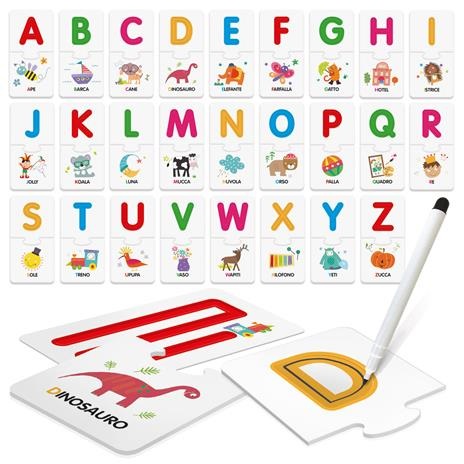 Headu Alfabeto Gioco & Scrivo - Gioco Educativo con Lettere a Incavo per Bambini 3-6 Anni, 26 Pezzi, Made in Italy
