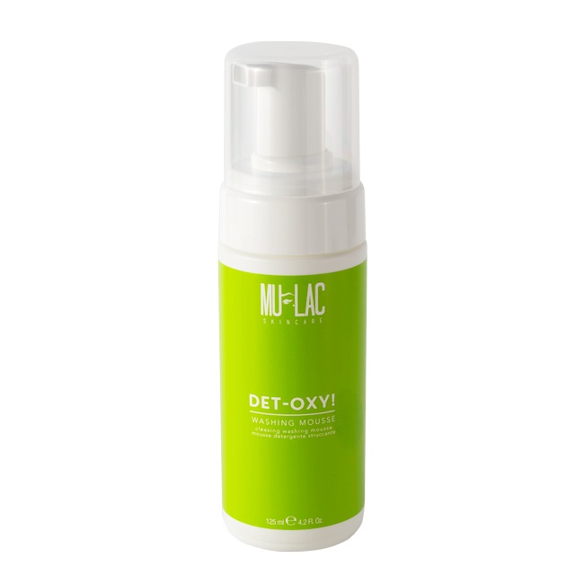 Mulac Cosmetics Det-Oxy! Mousse Detergente Struccante 125ml - Azione Detossinante e Purificante, Adatta a Tutti i Tipi di Pelle