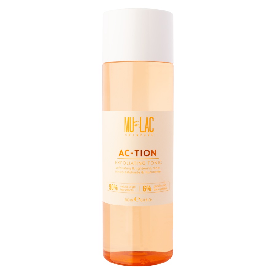 Mulac Cosmetics Ac-Tion Exfoliating Tonic 200ml - Tonico Esfoliante e Illuminante con Acido Glicolico, Vegan e 90% Ingredienti Naturali