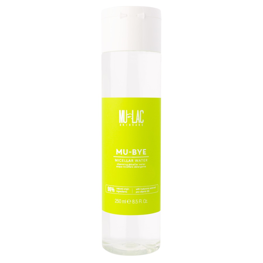 Mulac Cosmetics Mu-bye! Micellar Water 250ml - Acqua Micellare Detergente Idratante e Tonificante con Estratti di Litchi e Melograno, Senza Alcool e Profumo