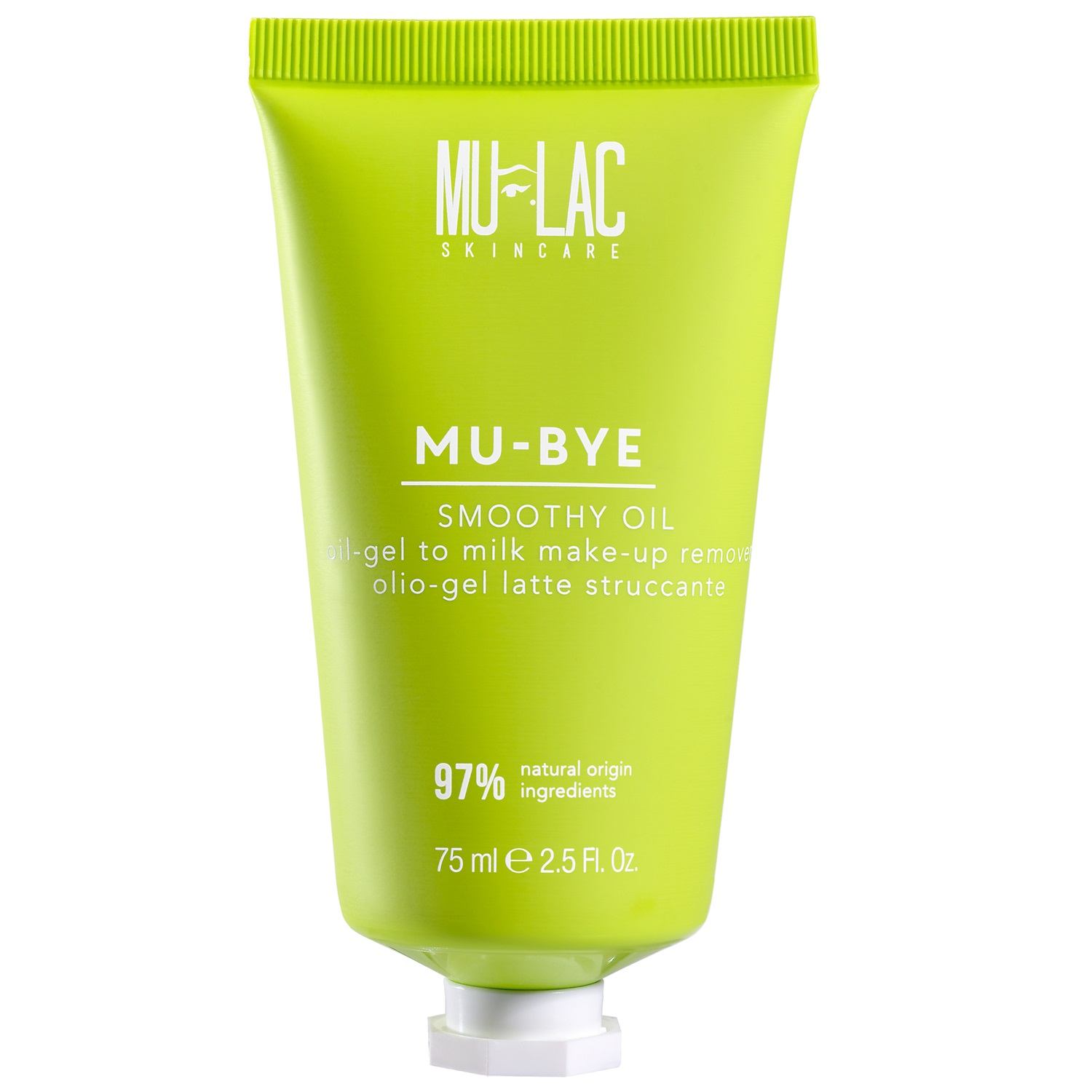 Mulac Cosmetics Mu-Bye Smoothy Oil Olio-Gel Latte Struccante 75 ml - Vegan Formula con Olio di Crusca di Riso e Girasole