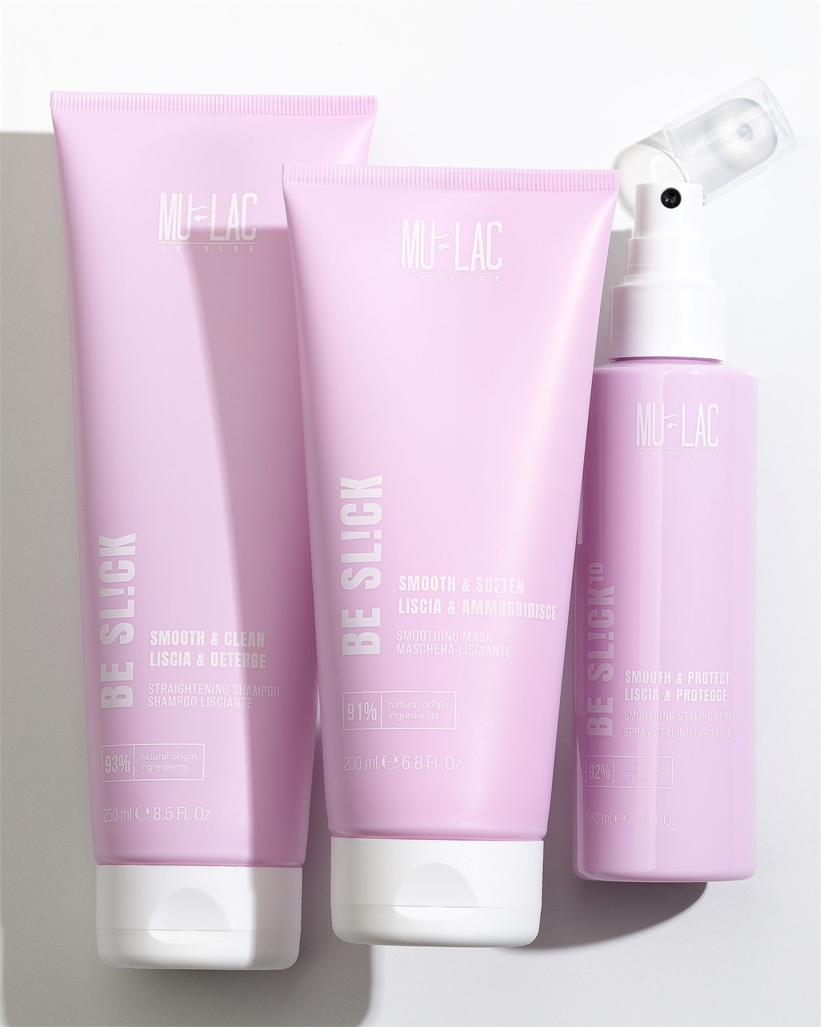 Mulac Cosmetics Be Sl!ck Shampoo Lisciante 250ml - Shampoo Ammorbidente con Estratto di Semi di Lino e Pro-lisse Film per Capelli Lisci e Morbidi