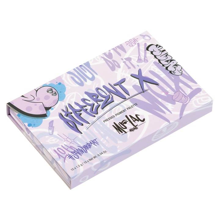 Mulac Cosmetics DIFFERENT X - Palette di Pigmenti Pressati Vegan con 15 Colori, Alta Sfumabilità e Tonalità Opache, Metalliche e Glitter