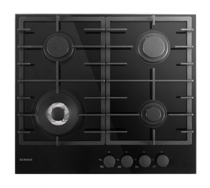 Schock SVC64THBK Piano Cottura da Incasso a Gas 60 cm con 4 Fuochi e Griglie in Ghisa - Colore Nero