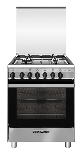 Glem Gas SA664MI6 Cucina 60x60 cm con Piano Cottura a Gas e Forno Elettrico Ventilato, 4 Fuochi, Capacità 67L, Classe A, Colore Inox/Nero