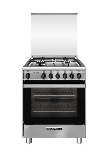 Glem Gas SA664VI - Cucina a Gas 4 Fuochi con Forno Ventilato 67L in Acciaio Inox, Classe A