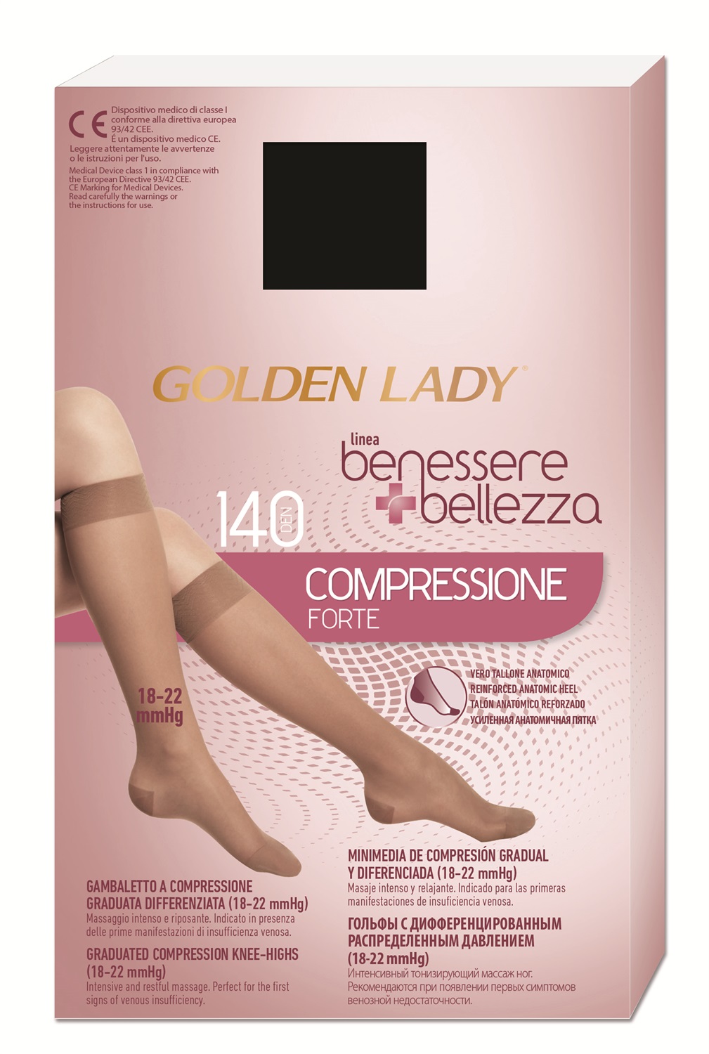 Golden Lady Gambaletto Benessere 140 Denari Compressione Graduata 18-22 mmHg Taglia XL con Bordino Ricamato