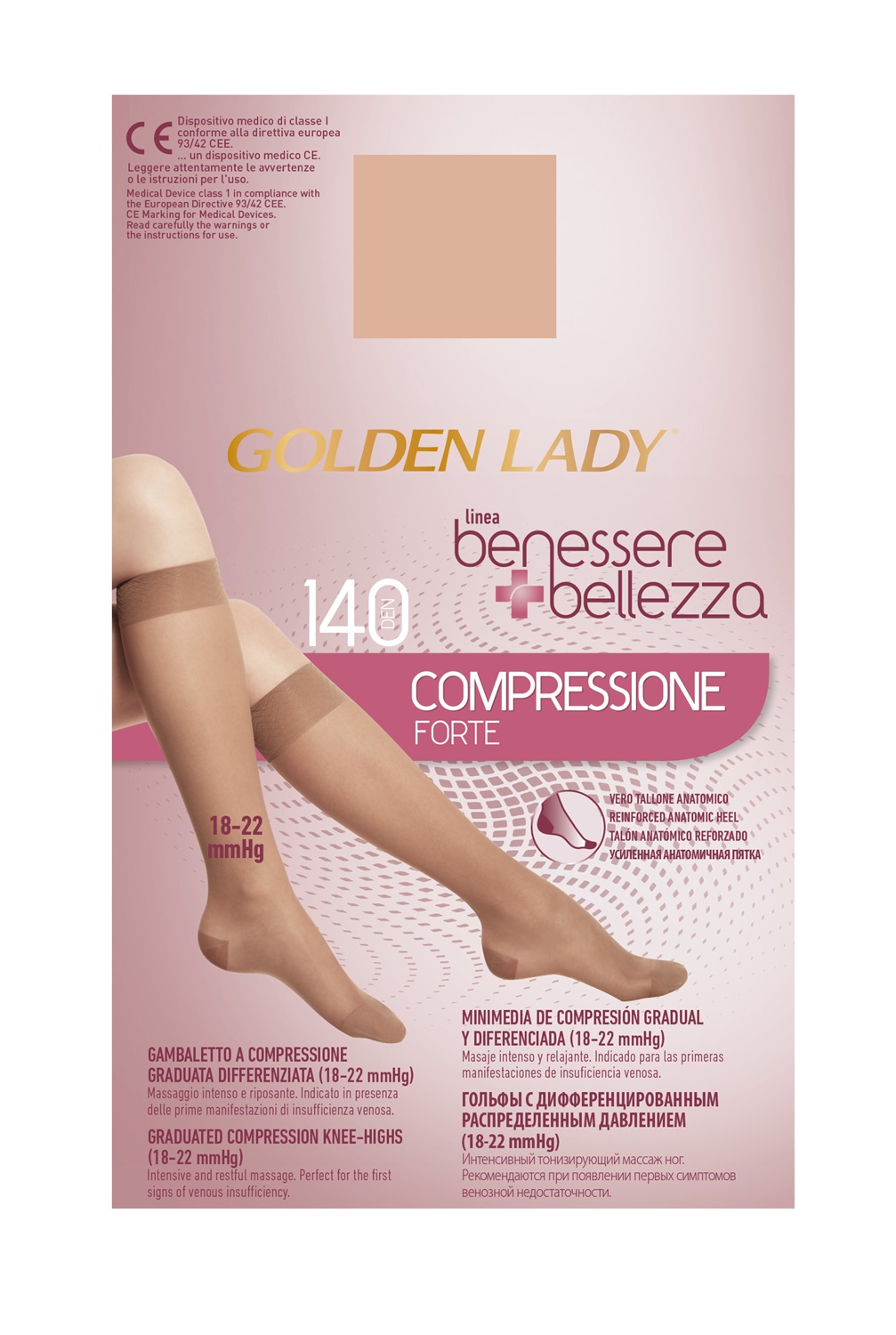 Golden Lady Gambaletto Benessere & Bellezza 140 Denari Compressione Forte 18-22 mmHg Taglia XL