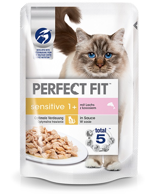 Perfect Fit Sensitive 1 Salmone - Cibo umido per gatti adulti, 12 bustine da 85 g, ideale per gatti con sensibilità alimentare