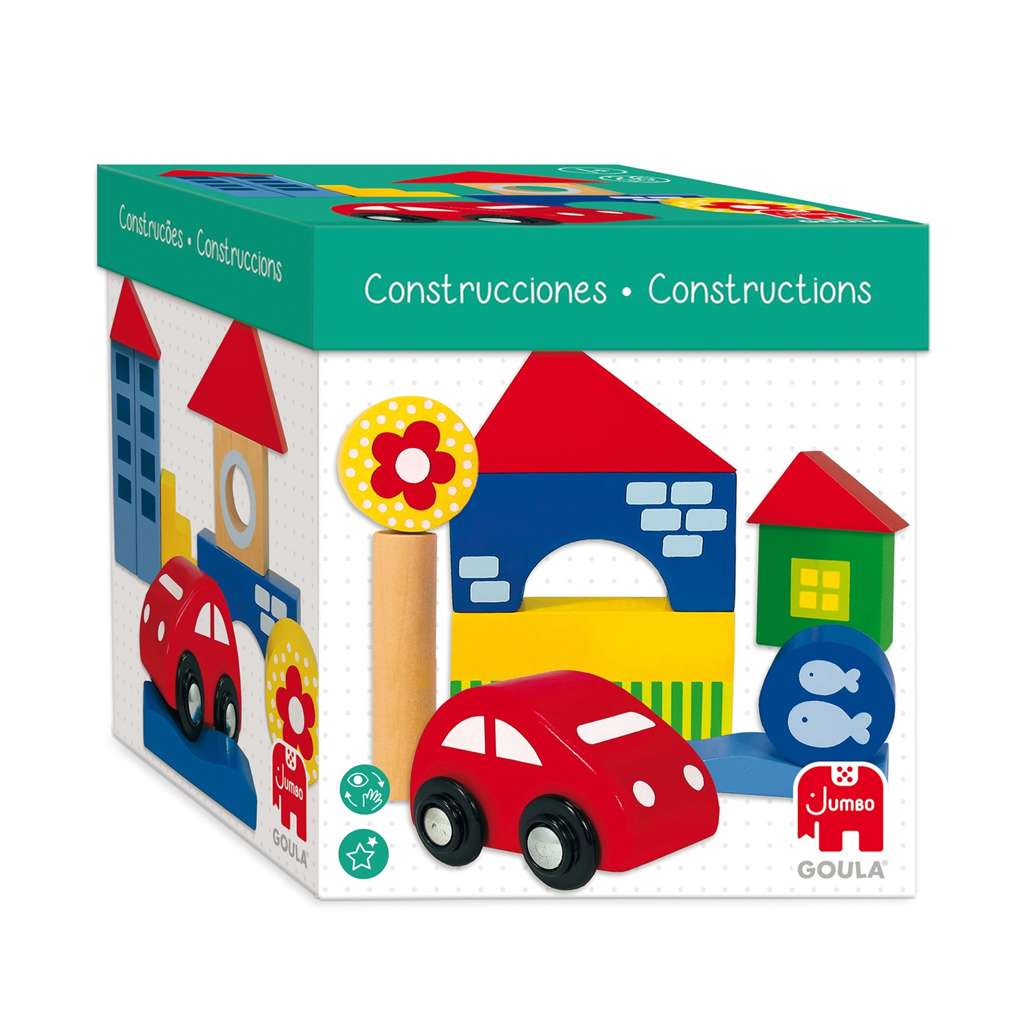 Goula 50202 - Blocchi di Costruzione in Legno Multicolore (26 Pezzi) con Auto Giocattolo Inclusa - Sviluppa Fantasia e Coordinazione per Bambini 1
