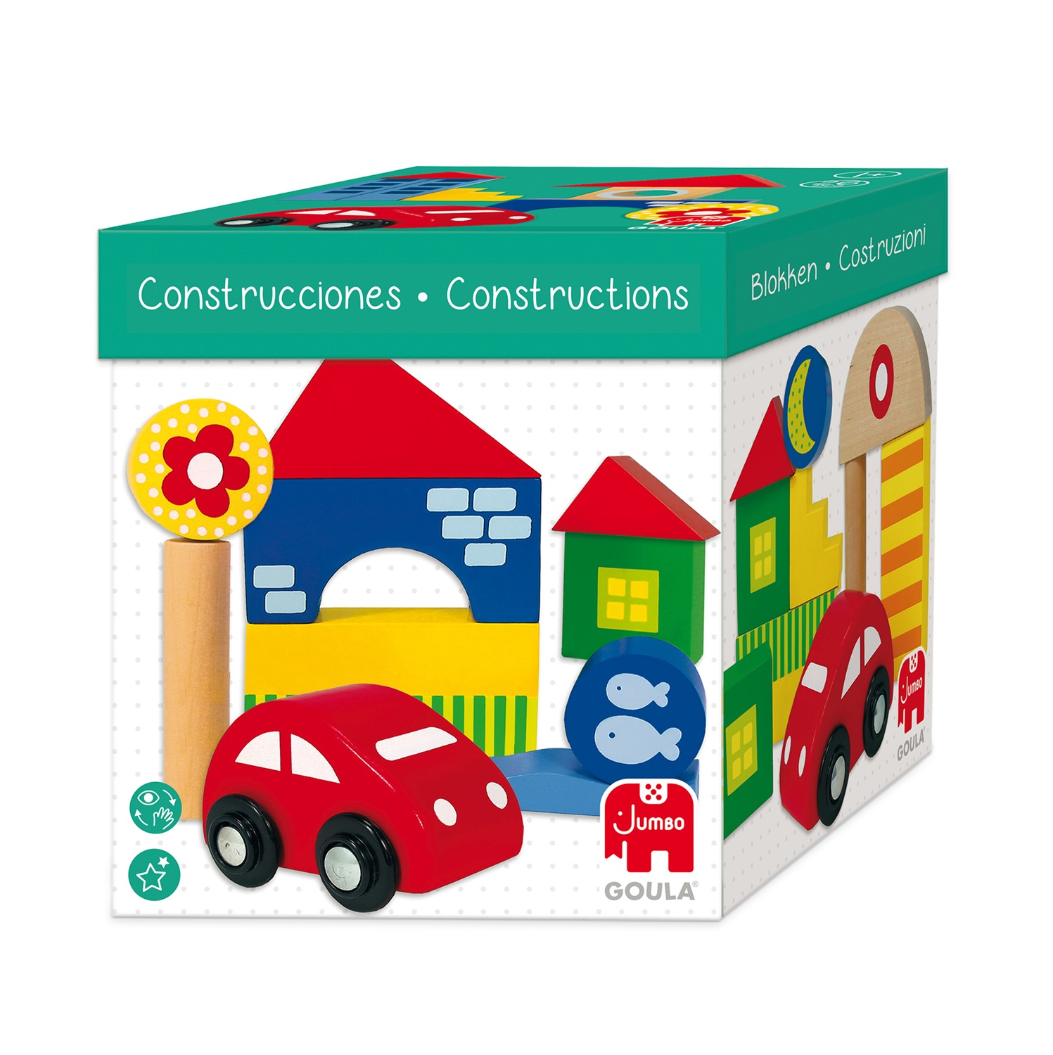 Goula 50202 - Blocchi di Costruzione in Legno Multicolore (26 Pezzi) con Auto Giocattolo Inclusa - Sviluppa Fantasia e Coordinazione per Bambini 1