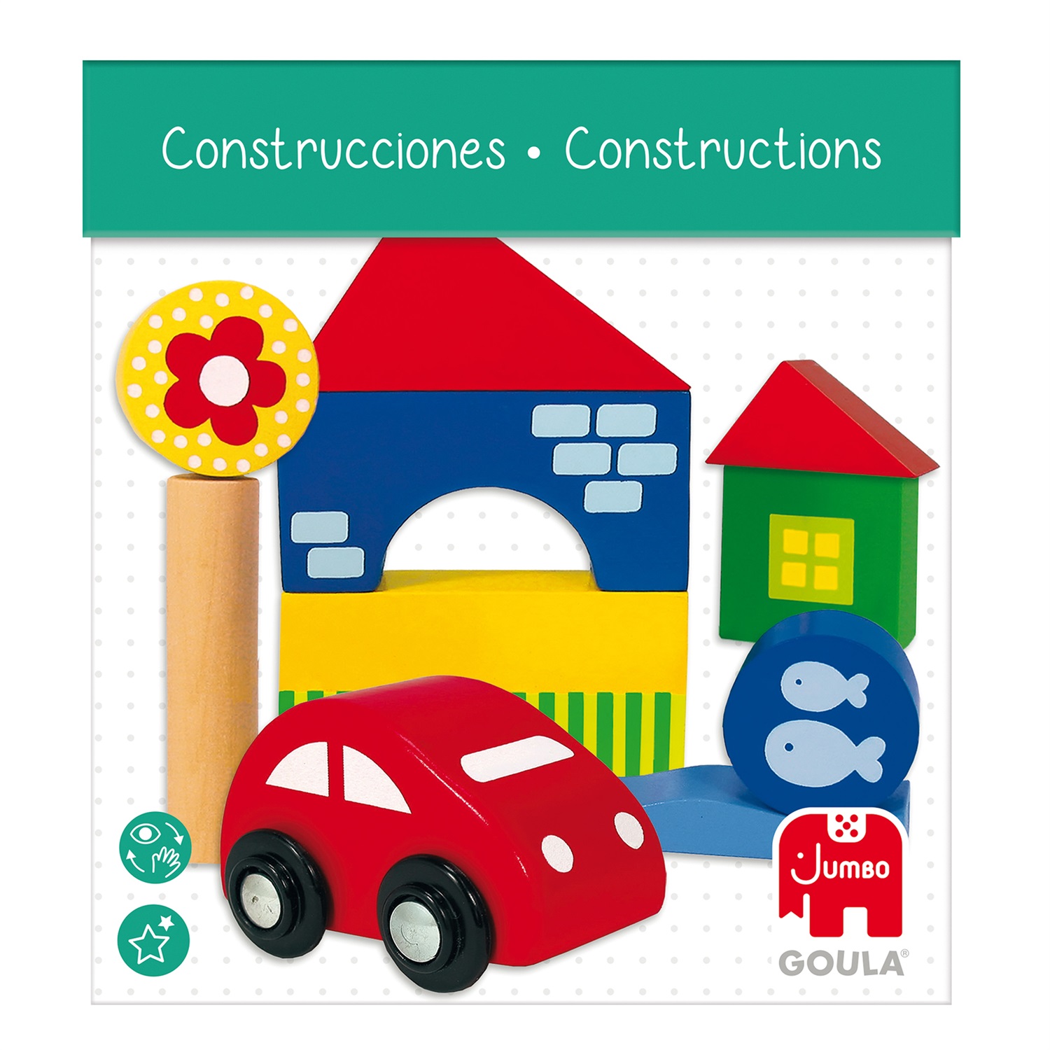 Goula 50202 - Blocchi di Costruzione in Legno Multicolore (26 Pezzi) con Auto Giocattolo Inclusa - Sviluppa Fantasia e Coordinazione per Bambini 1