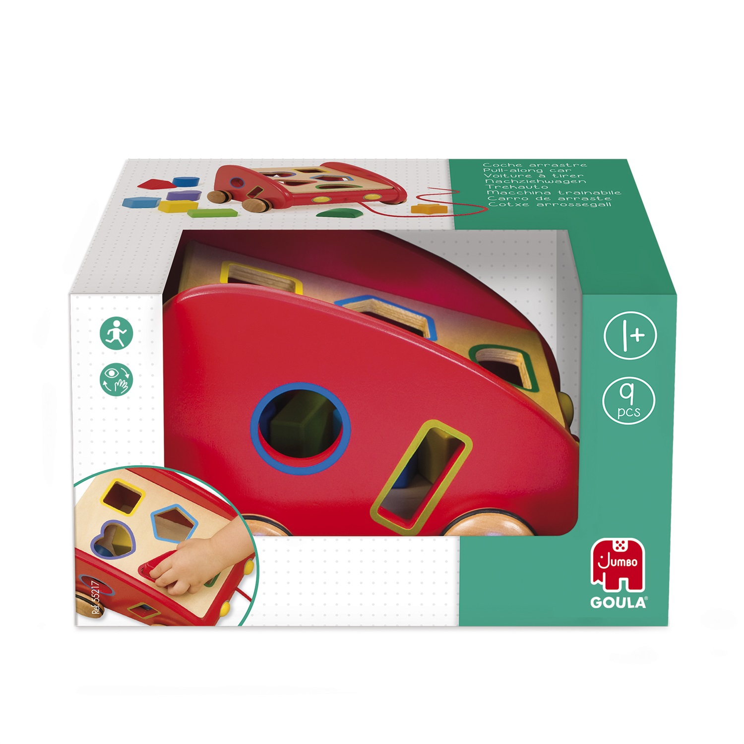 Goula - Macchina Trainabile Forme e Incastri in Legno con 8 Blocchi Colorati per Bambini dai 12 Mesi