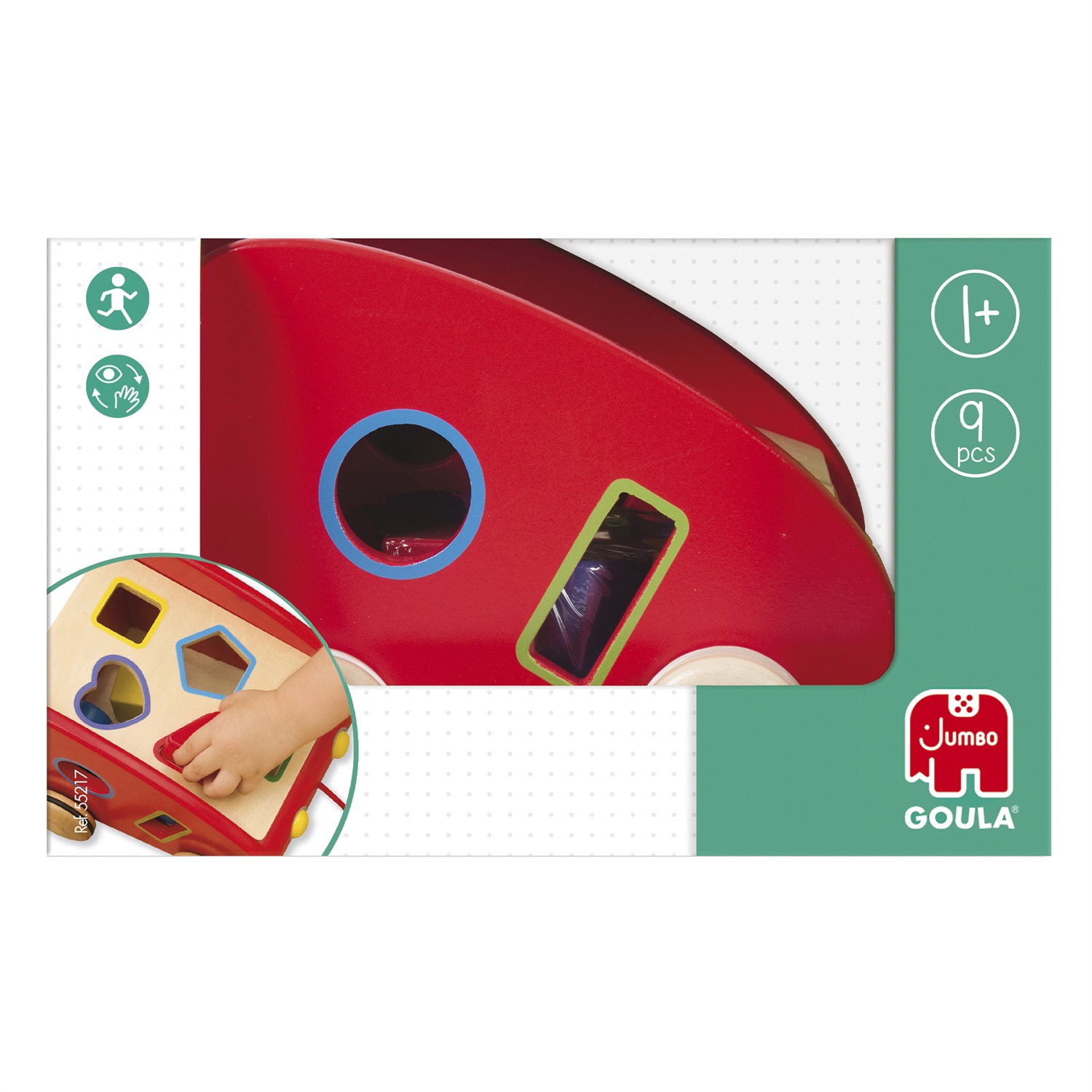 Goula - Macchina Trainabile Forme e Incastri in Legno con 8 Blocchi Colorati per Bambini dai 12 Mesi