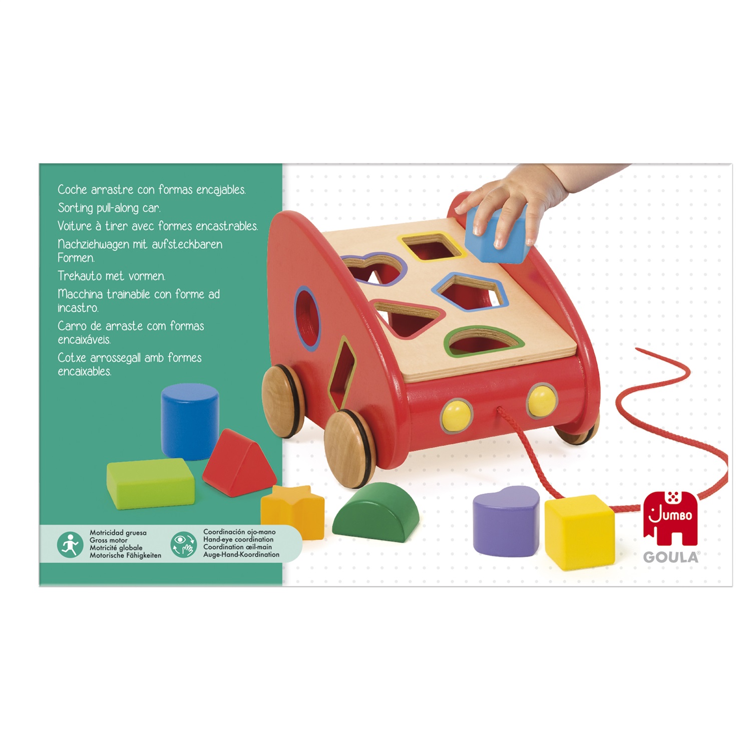 Goula - Macchina Trainabile Forme e Incastri in Legno con 8 Blocchi Colorati per Bambini dai 12 Mesi