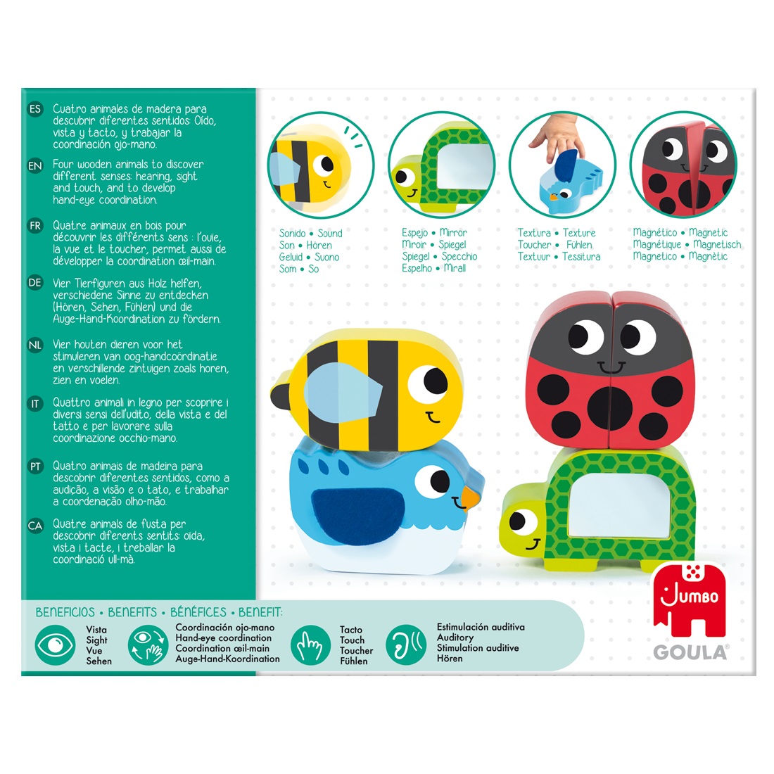 Goula Giocattolo Animales Prime Scoperte - Gioco di Abilità in Legno per Bambini dai 6 Mesi, Sviluppa Sensi e Coordinamento