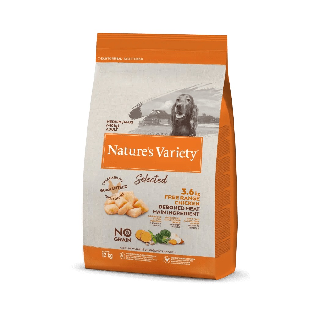 Nature's Variety Selected Crocchette per Cani Adulti Medium/Maxi con Pollo Allevato a Terra - 12 kg, Senza Cereali