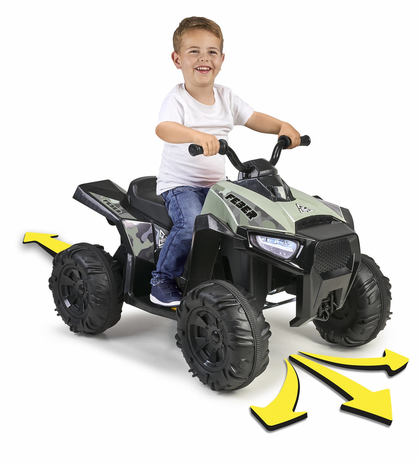 Feber Quad Boxer 12V - Quad Elettrico per Bambini con Marcia Avanti e Retromarcia, Velocità Massima 5 km/h, Ruote Larghe per Maggiore Stabilità, Età Consigliata da 3 Anni