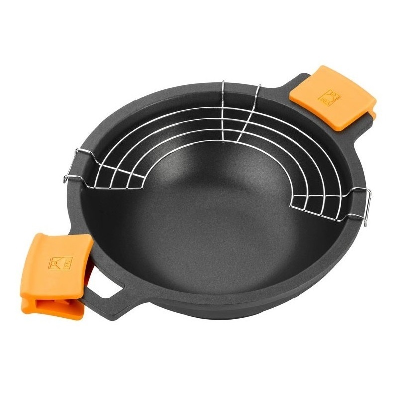 BRA - EFFICIENT Wok 24 cm in Alluminio con Coperchio in Vetro e Manici in Silicone Antiaderente