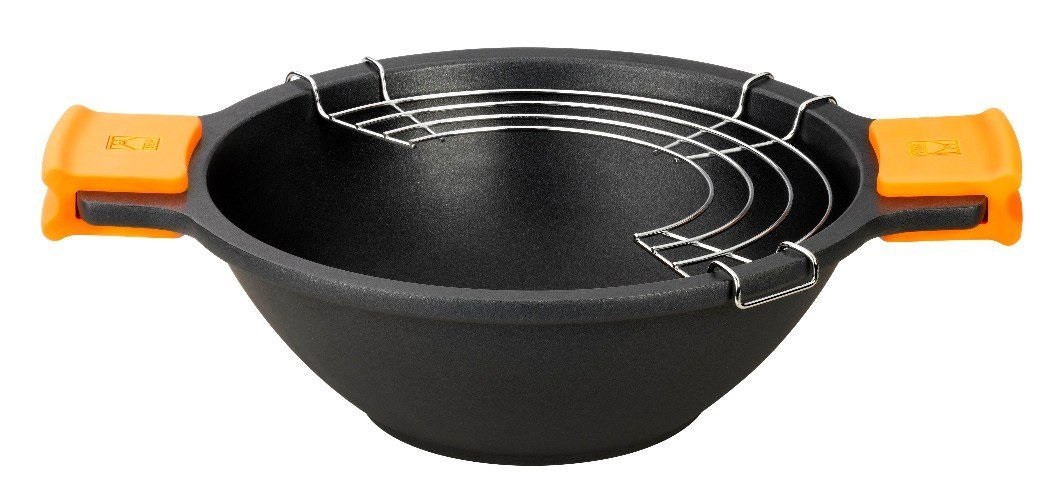 BRA - EFFICIENT Wok 24 cm in Alluminio con Coperchio in Vetro e Manici in Silicone Antiaderente