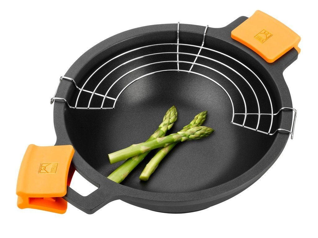 BRA Efficient Wok 28 cm - Padella Antiaderente in Alluminio Pressofuso con Coperchio in Vetro, Adatta per Induzione