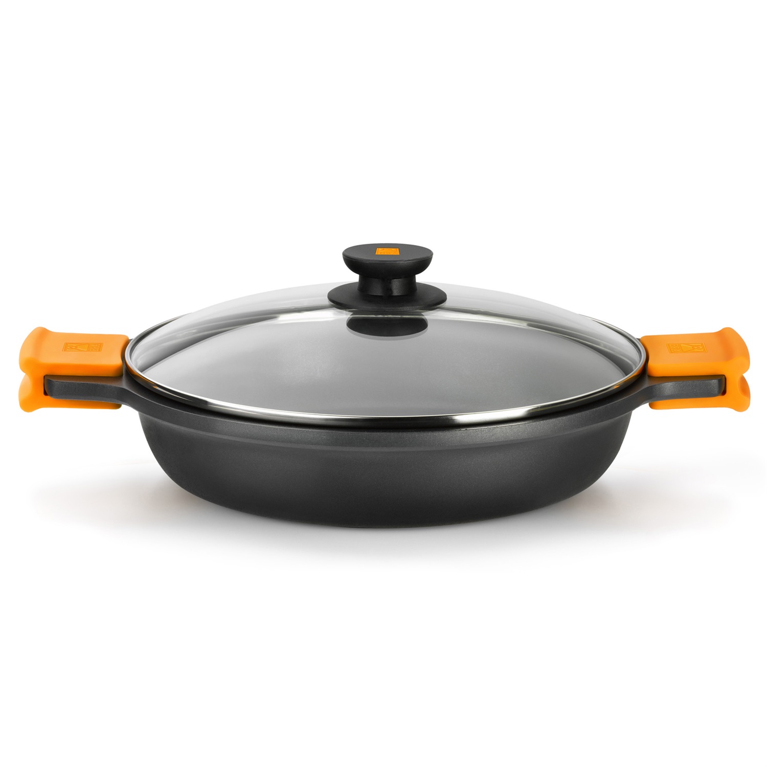 BRA Efficient Casseruola Bassa Antiaderente 16 cm con Coperchio in Vetro e Maniglie in Silicone