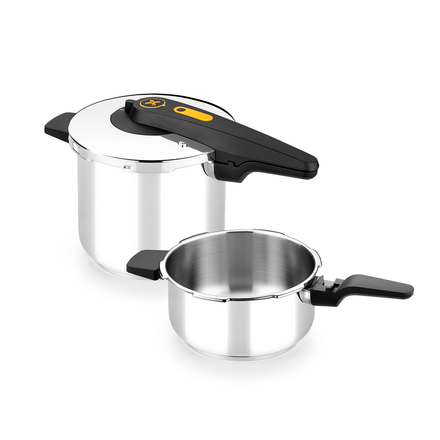 BRA Set di 2 Pentole a Pressione Rapide in Acciaio Inox 18/10 - Capacità 4 e 7 L, Apertura a Forbice, Adatte a Tutti i Fornelli e Induzione