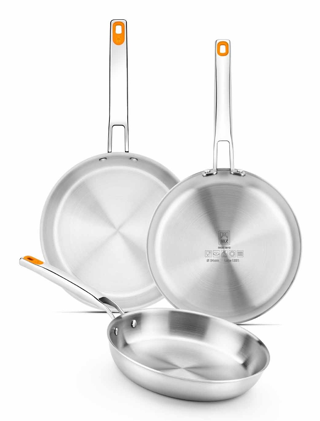 BRA Padella Efficient Inox 24 cm in Acciaio Inox 18/10 con Triplo Fondo Forgiato, Senza Antiaderente e PFOA