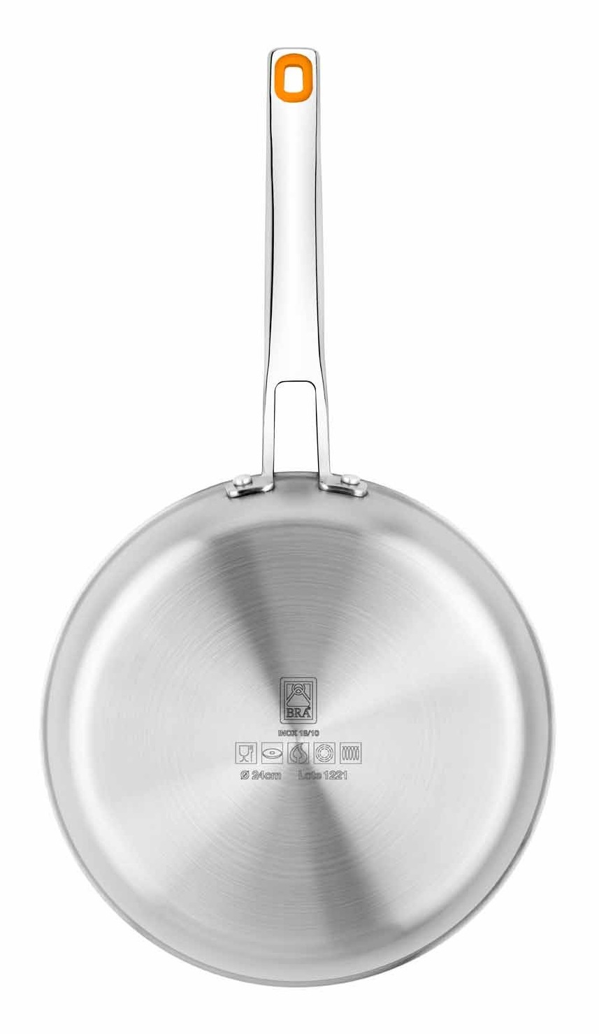 BRA Efficient Inox | Padella 26 cm in Acciaio Inossidabile 18/10, Senza Antiaderente, Triplo Fondo Diffusore Forgiato