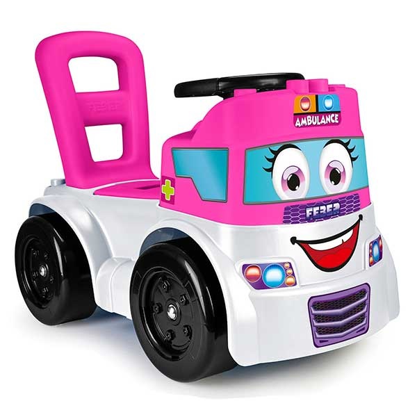 FEBER Motofeber Ambulanza 3 in 1: Spingi e Vai, Primi Passi e Gioco con I Blocchi, Impara Forme e Colori, per Bambini/e dai 18 Mesi, Multicolore