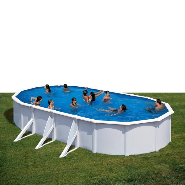 GRE Piscina Fuori Terra Ovale Fidji 730 ECO - 730 x 375 x 120 cm, Acciaio Bianco, Interno in PVC, Include Filtro a Sabbia, Skimmer e Scaletta