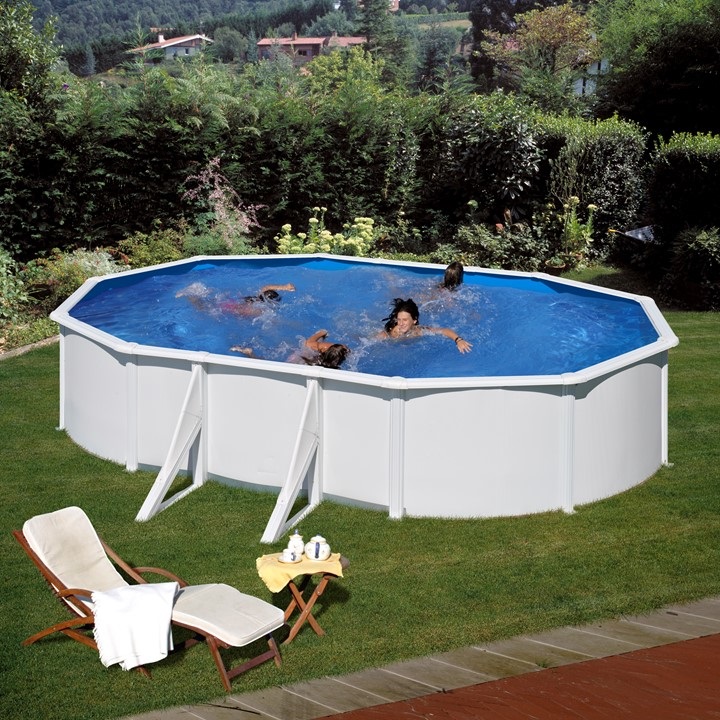 Gre Piscina Fuori Terra Ovale Fidji - 610 x 375 x 120 cm, Acciaio Bianco, Interno in PVC, Capacità 20890 L, Include Filtro e Scala di Sicurezza