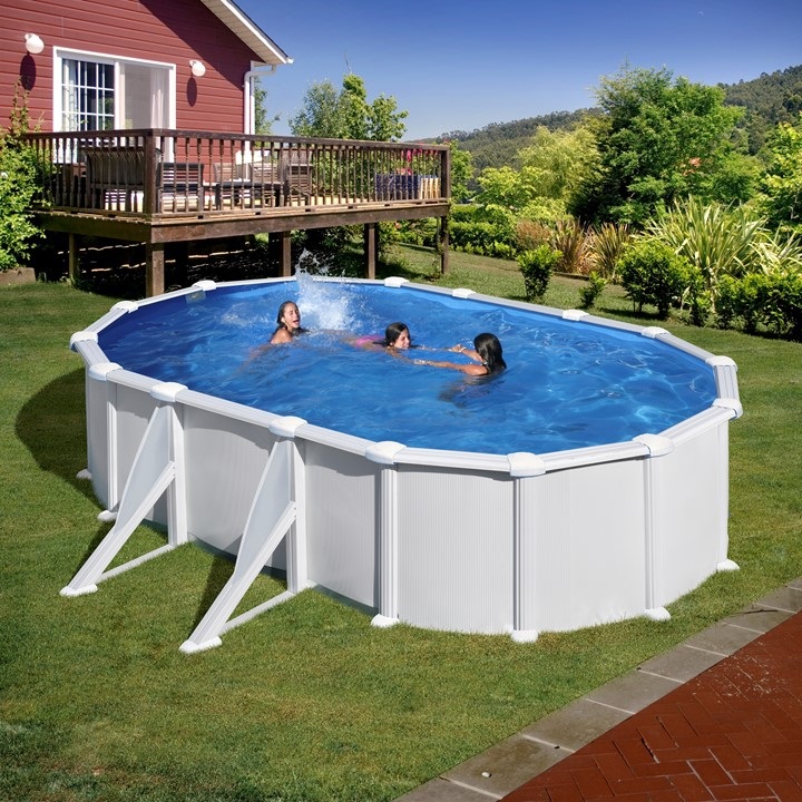 GRE Piscina Ovale Atlantis KITPROV618 - 610x375x132 cm in Acciaio Bianco con Liner Blu