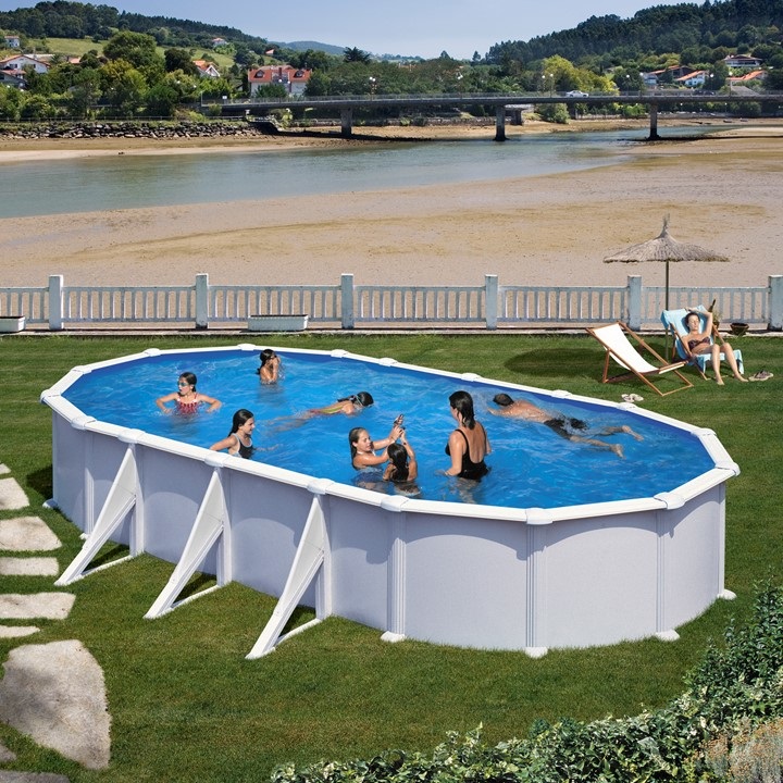 Gre Piscina Ovale Atlantis in Acciaio Bianco 730x375x132 cm - Capacità 28210 L, Max 15 Persone