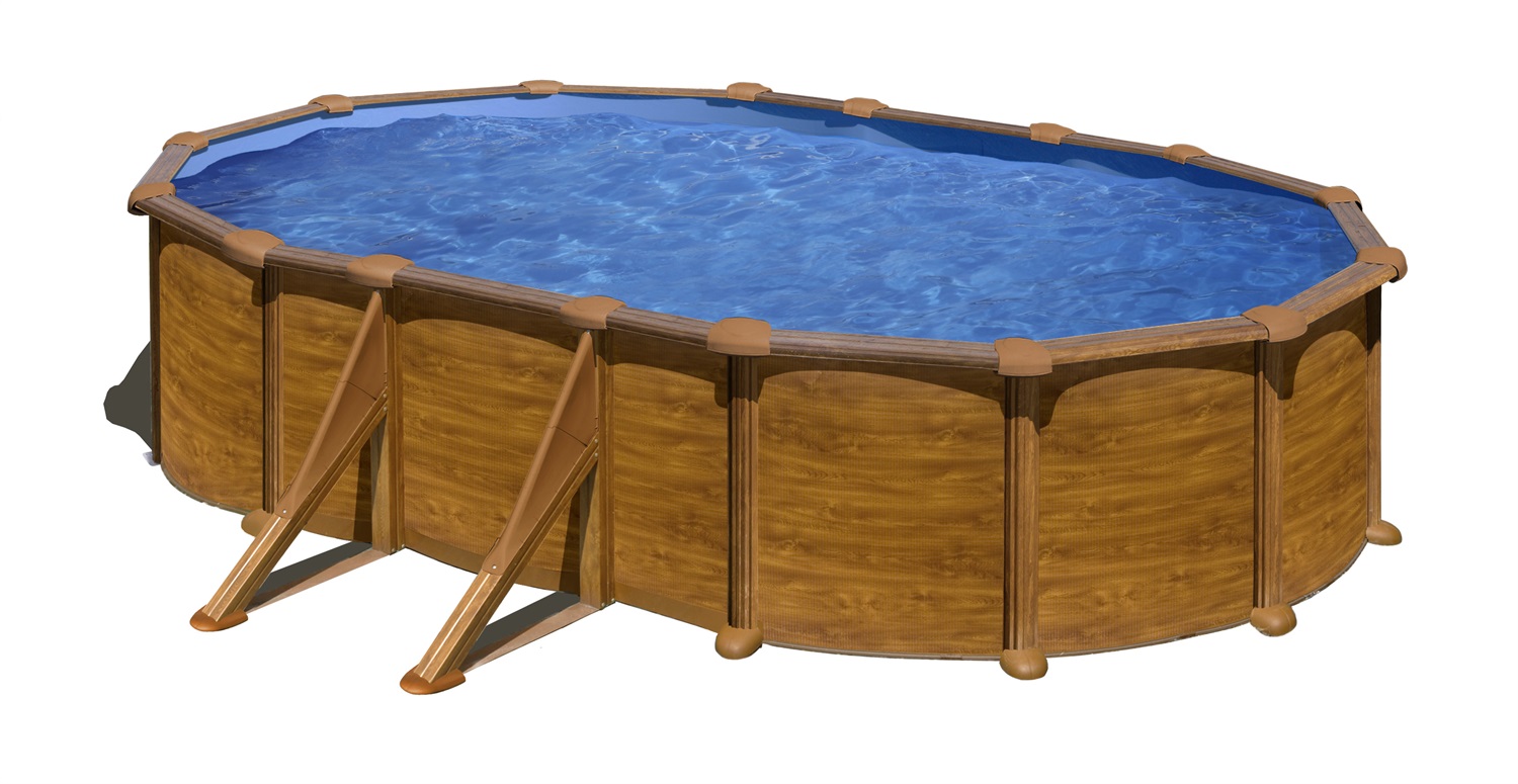 Gre - Piscina fuori terra ovale Pacific, 610 x 375 x 120 cm, acciaio effetto legno, interno in PVC, capacità 20890 L, max 15 persone