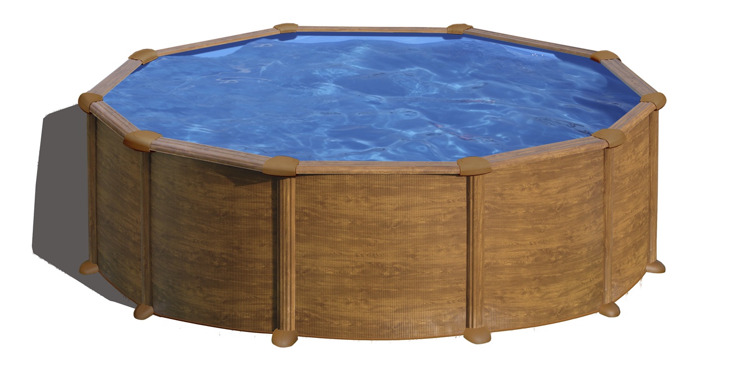 Gre Piscina Fuori Terra Rotonda Pacific in Acciaio Effetto Legno Ø460 x 120 cm - Capacità 17450L