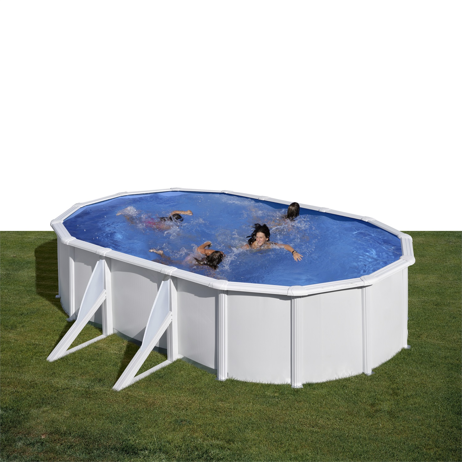 Gre Piscina Fuori Terra Ovale Fidji - 500 x 300 x 120 cm, Acciaio Bianco, Interno in PVC, Capacità 14550 L, Filtro a Sabbia e Scala di Sicurezza