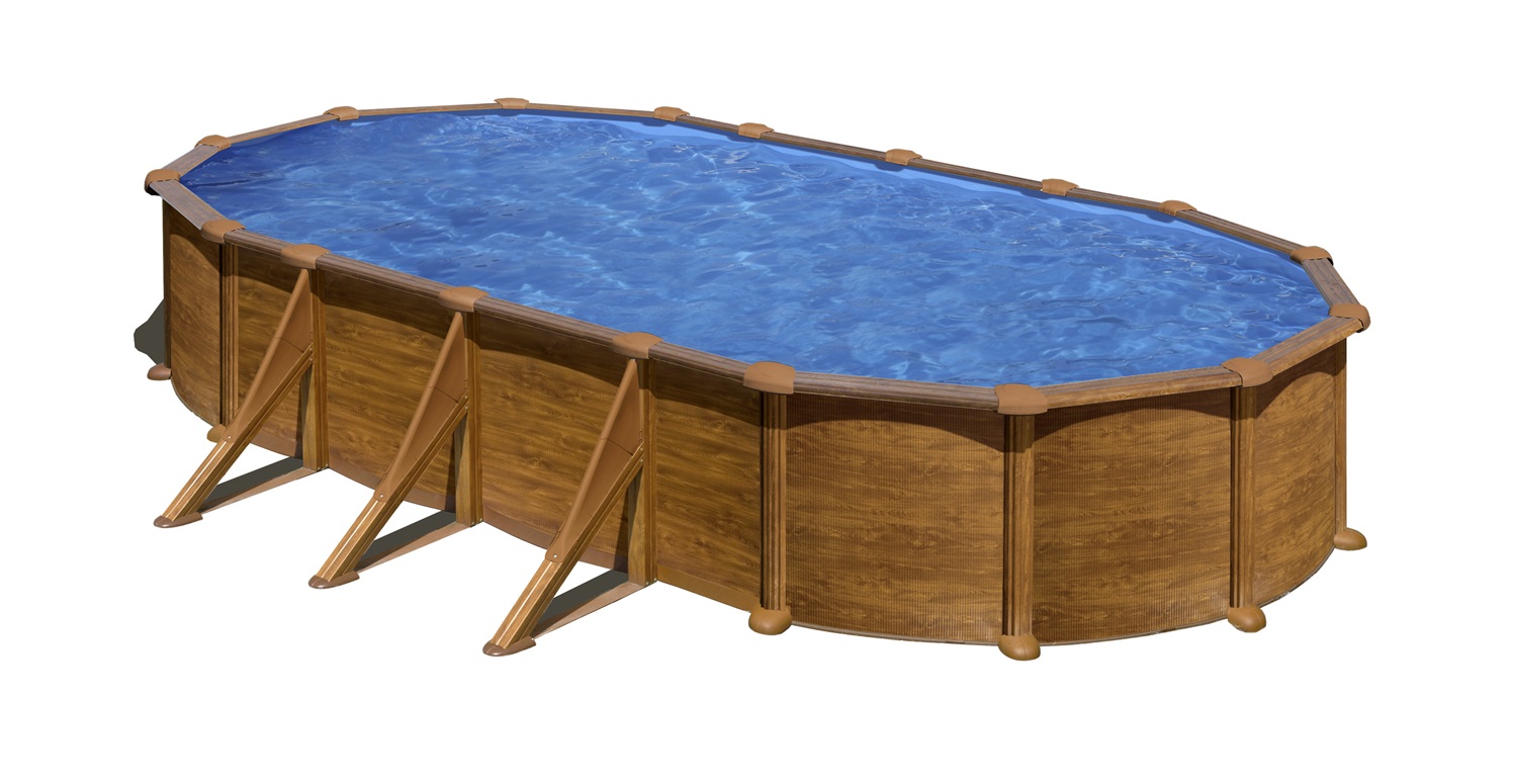 Gre KIT730W piscina fuori terra Piscina con bordi Piscina ovale 25320 L Blu, Legno