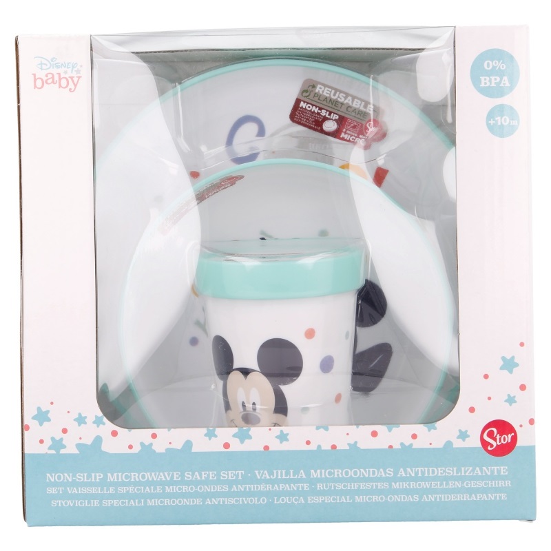 Stor Set Pappa Disney Mickey Mouse - 3 Pezzi in Plastica Senza BPA, Antiscivolo, Adatto al Microonde