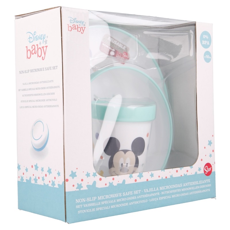 Stor Set Pappa Disney Mickey Mouse - 3 Pezzi in Plastica Senza BPA, Antiscivolo, Adatto al Microonde