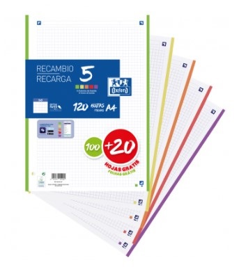 Oxford Fogli a Quadretti A4 120 Fogli (100 20 Extra) 5 x 5 - Carta Ottica 90 g