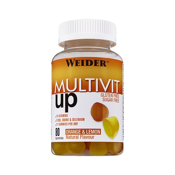 Weider Multivit Gummies - 80 Caramelle Gommose Sapore Arancia-Limone con 9 Vitamine e 3 Minerali, Senza Glutine e Senza Zucchero