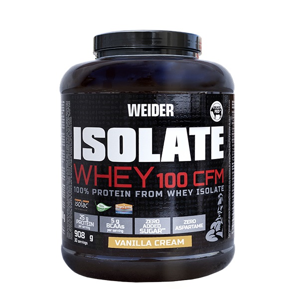 Weider Isolate Whey 100 CFM Polvere Gusto Crema di Vaniglia 908g - 26g Isolato di Proteine del Siero di Latte per porzione, Con Enzimi, Senza Zuccheri Aggiunti, Imballaggio Riciclato