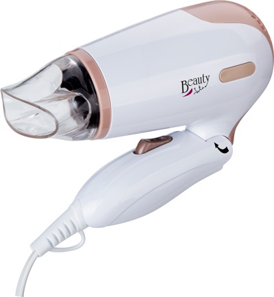 JATA SC47B Asciugacapelli da Viaggio 1200 W con Manico Apribile, Diffusore e Concentratore d'Aria - Marrone e Bianco