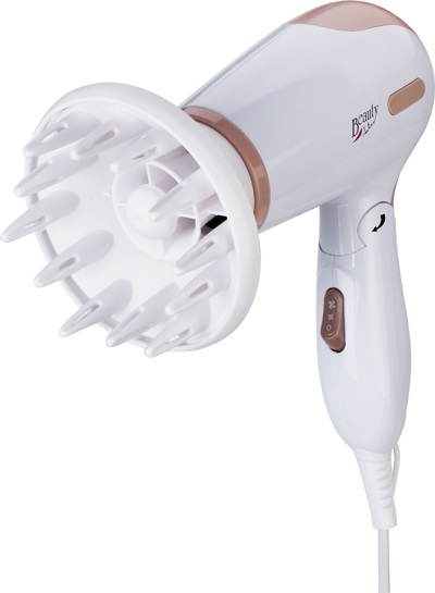 JATA SC47B Asciugacapelli da Viaggio 1200 W con Manico Apribile, Diffusore e Concentratore d'Aria - Marrone e Bianco