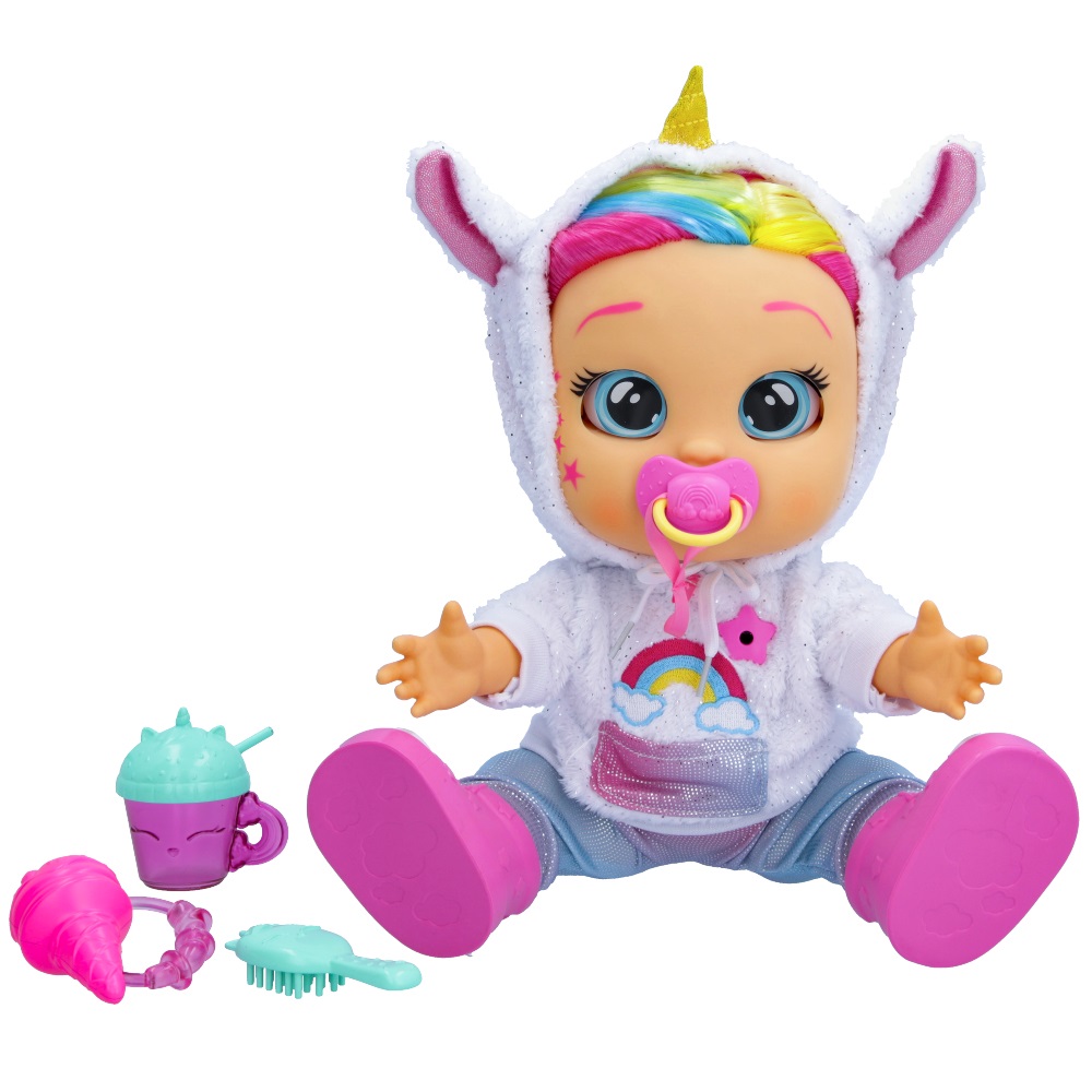 IMC Toys Cry Babies First Emotions Dreamy - Bambola Interattiva con Oltre 65 Espressioni e Versi, Occhi Effetto Cristallo e Capelli Colorati, Gioco per Bambini 3 Anni